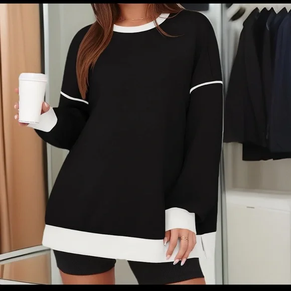 ZESICA Sweatshirts Long Sleeve Crewneck Contrast Color Oversized Pullover Tops - Picture 3 of 11